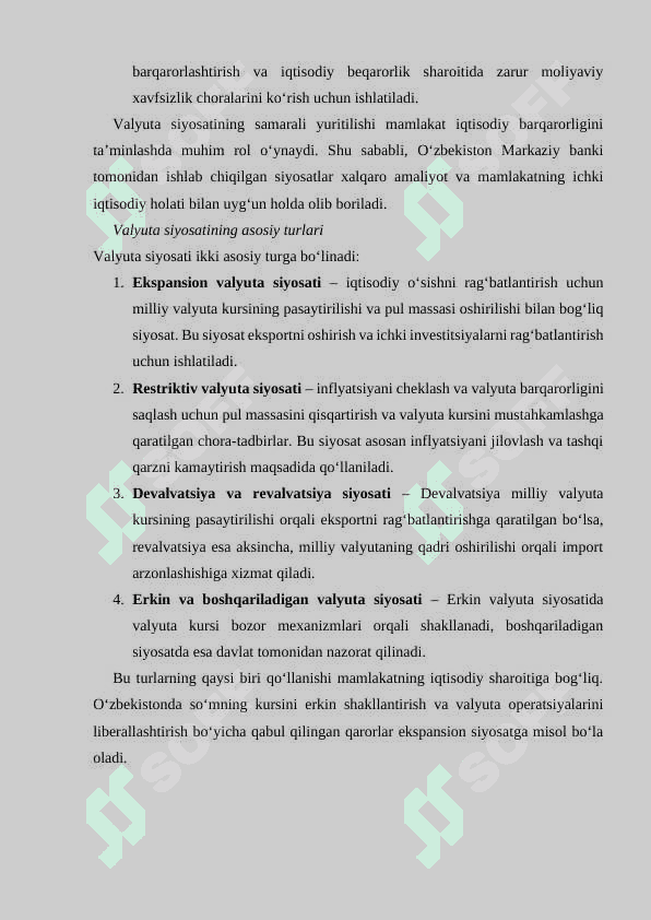 O‘ZBEKISTON RESPUBLIKASI VALYUTA SIYOSATI  KURS ishi 5