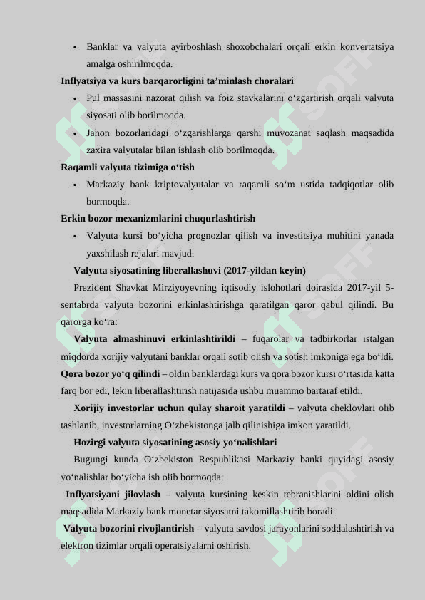 O‘ZBEKISTON RESPUBLIKASI VALYUTA SIYOSATI  KURS ishi 7