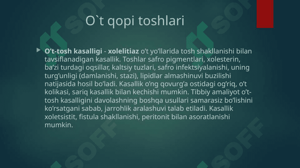 Oʻt qopi toshlari biokimyosi 2