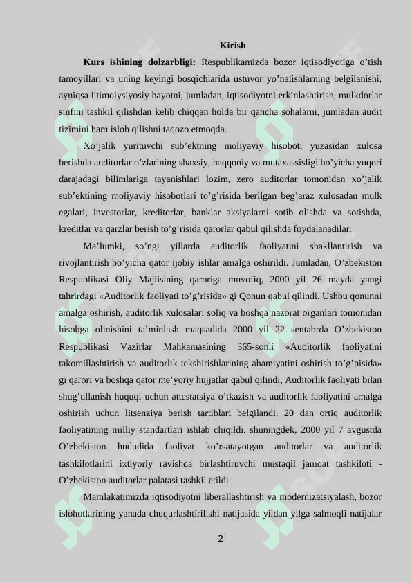 Auditorlik kasbiga malakaviy talablar va auditorlik faoliyatini litsenziyalash 2