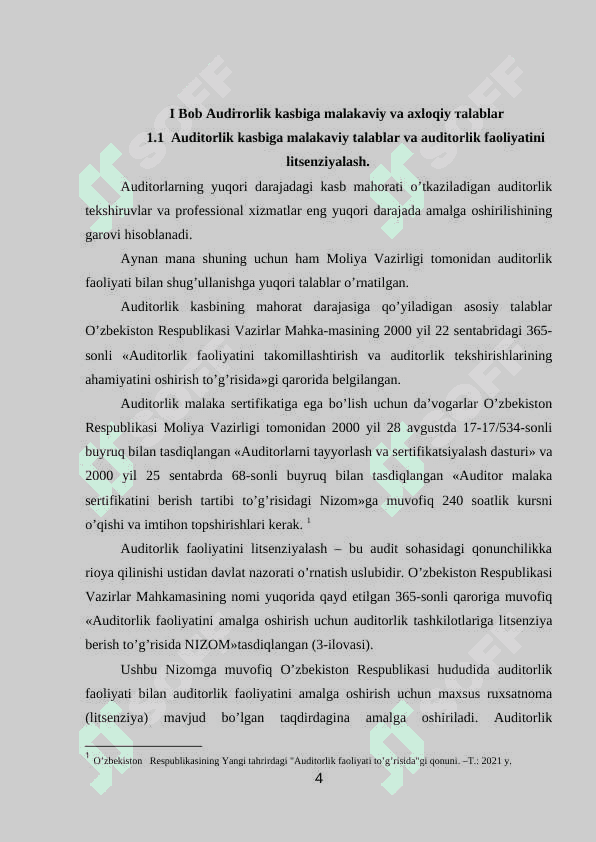 Auditorlik kasbiga malakaviy talablar va auditorlik faoliyatini litsenziyalash 4