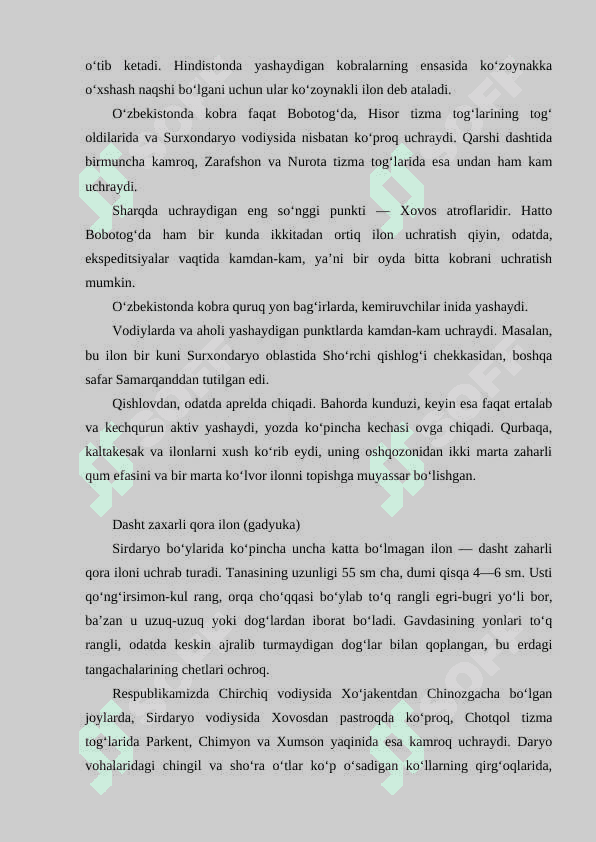 O’zbekistonda uchraydigan zaharli ilonlar va ular zaharining xususiyatlari 6