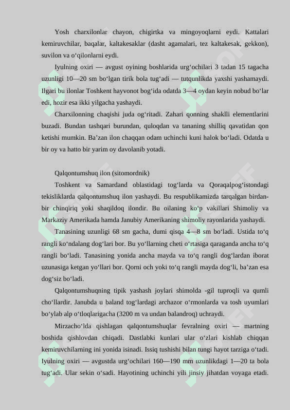 O’zbekistonda uchraydigan zaharli ilonlar va ular zaharining xususiyatlari 8