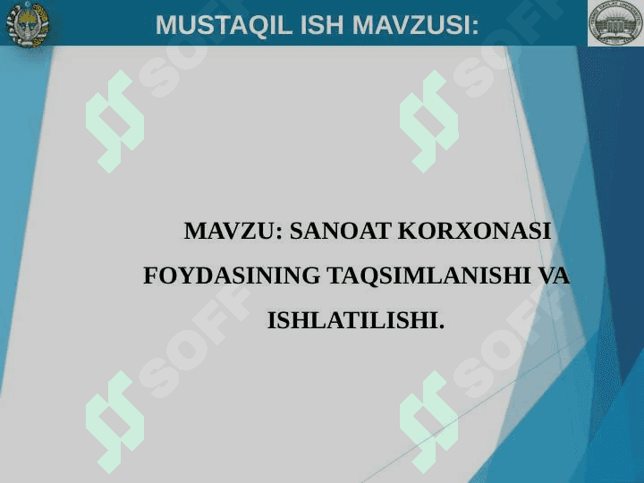 SANOAT KORXONASI FOYDASINING TAQSIMLANISHI VA ISHLATILISHI. 2
