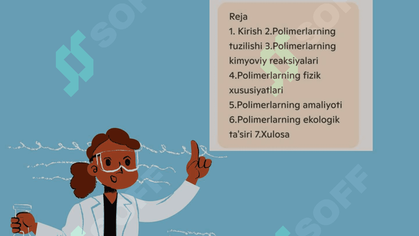 Polimerlar kimyoviy reaksiyalarining xususiyatlari mavzusida tayyorlagan slaydi 2