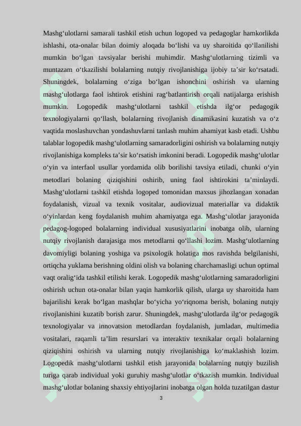 Logopedik mashg‘ulotlarni tashkil etishga qo‘yiladigan talablar 3