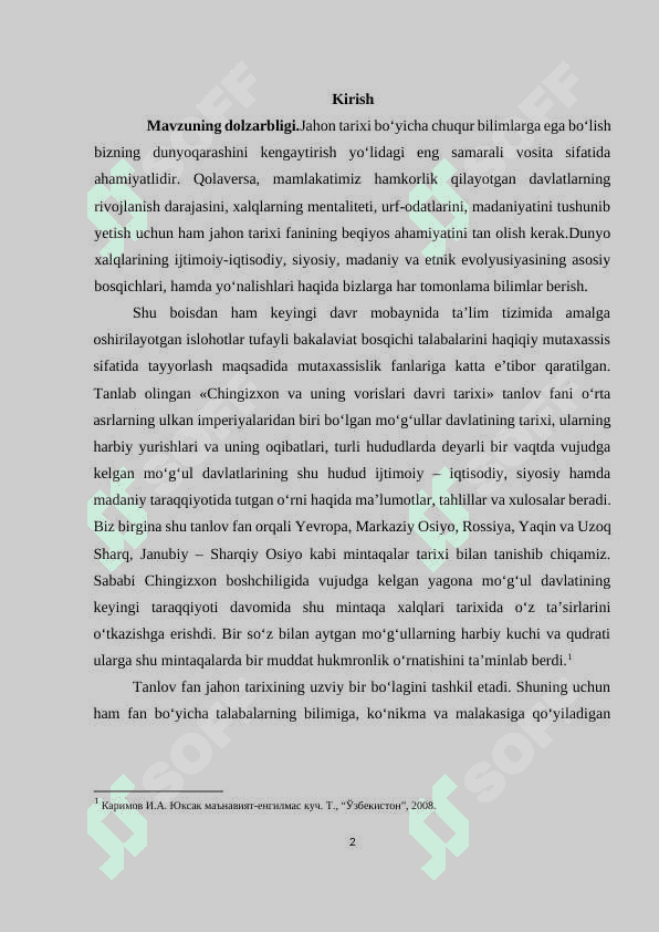 Chingizxonning markaziy osiyoga yurishlar 2
