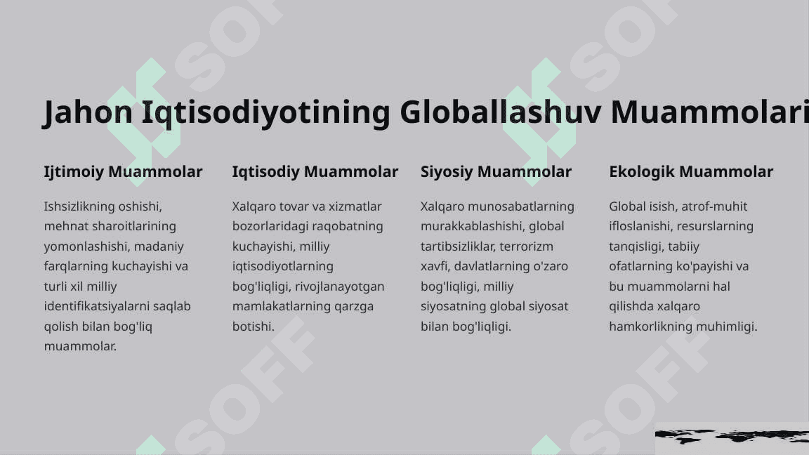 jahon iqtisodiyoti Globallashuvi:Muammolari va Yechimlari 2