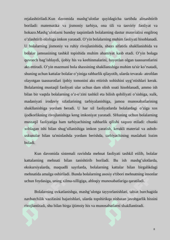 Maktabgacha ta’lim muassasasida ta’lim-tarbiyaishlarini rejalashtirish 8
