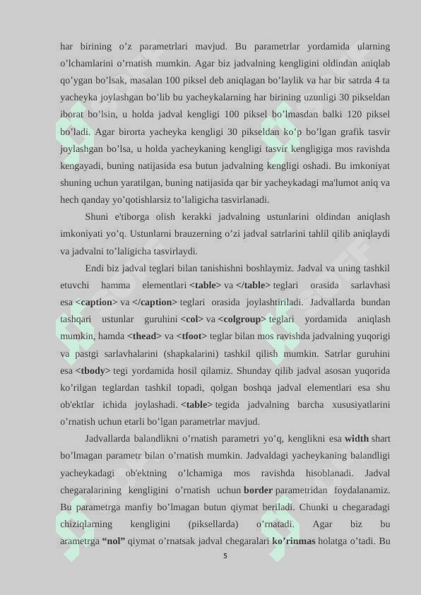 HTML JADVALLARI BILAN ISHLASH 5