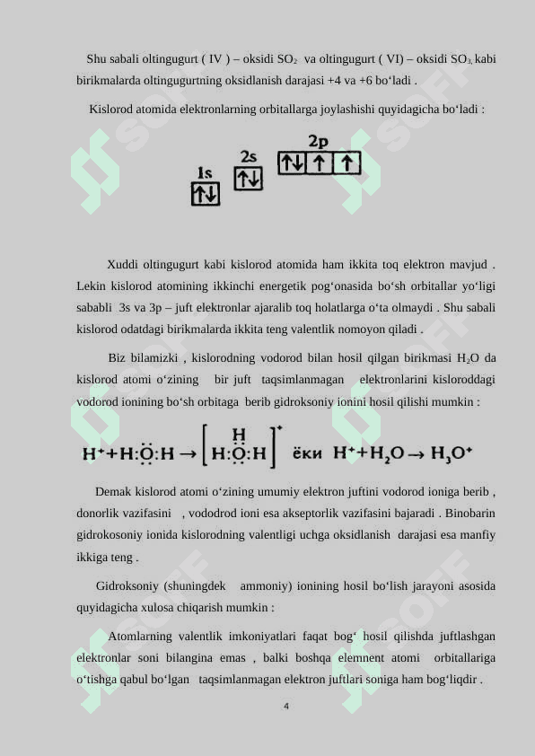 VI A guruh elementlari. Kislorod kimyosi , oltingugurt kimyosi,  selen kichik guruhining  elementlari 4