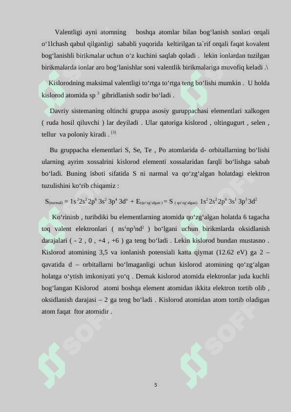 VI A guruh elementlari. Kislorod kimyosi , oltingugurt kimyosi,  selen kichik guruhining  elementlari 5