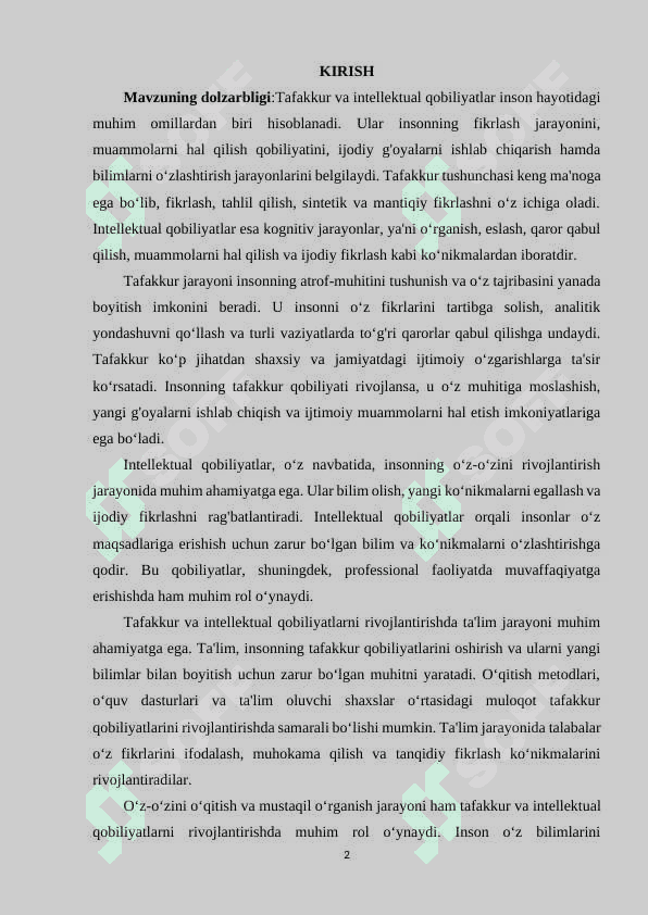 Tafakkur va intellektual qobiliyatlar 2