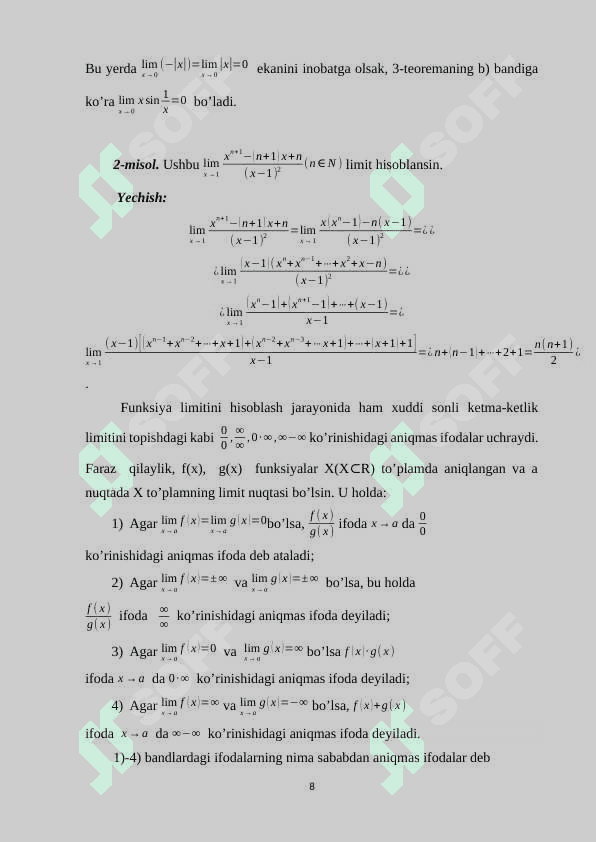 ANIQMASLIKLARNI OCHISH. LOPITAL QOIDALARI. 8