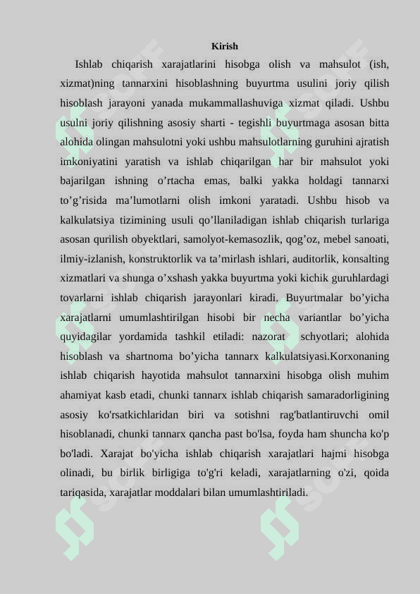 Mahsulot (ish xizmati) ishlab chiqarish xarajatlari va mahsulot tannarxi hisobi 2
