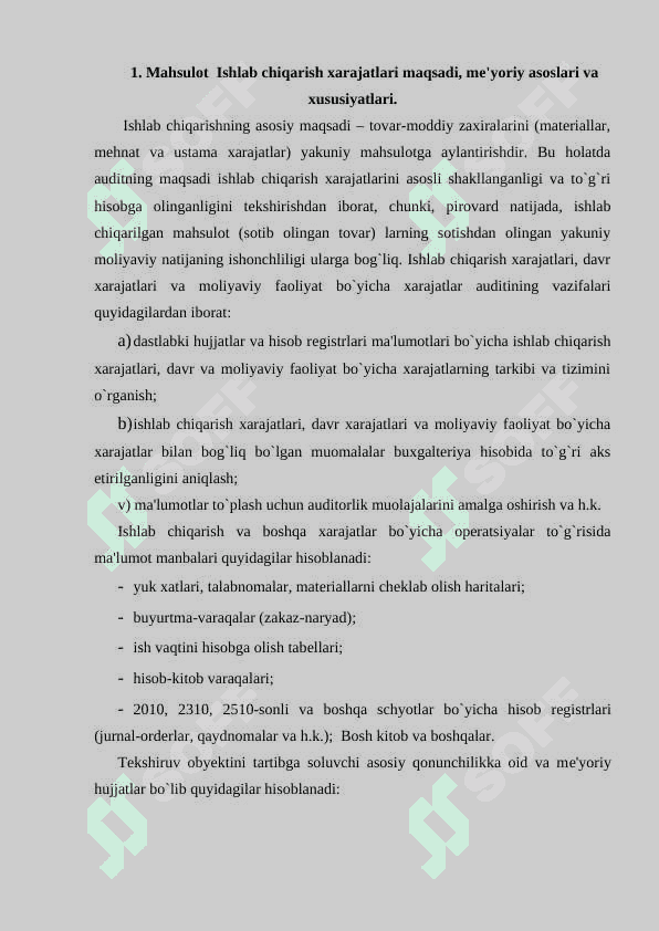 Mahsulot (ish xizmati) ishlab chiqarish xarajatlari va mahsulot tannarxi hisobi 3