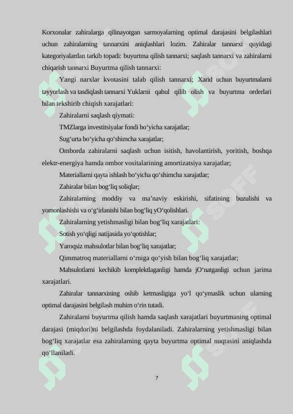 MATERIAL XARAJATLARINING HISOBI 7