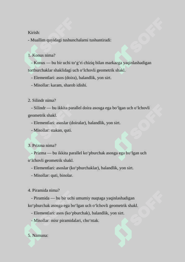 Konus, silindr, prizma va piramida ( Dars ishlanmasi ) 3