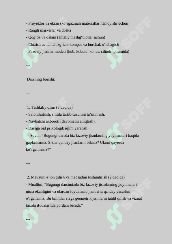 Fazoviy jismlarning yoyilmalari ( Dars ishlanmasi ) 2