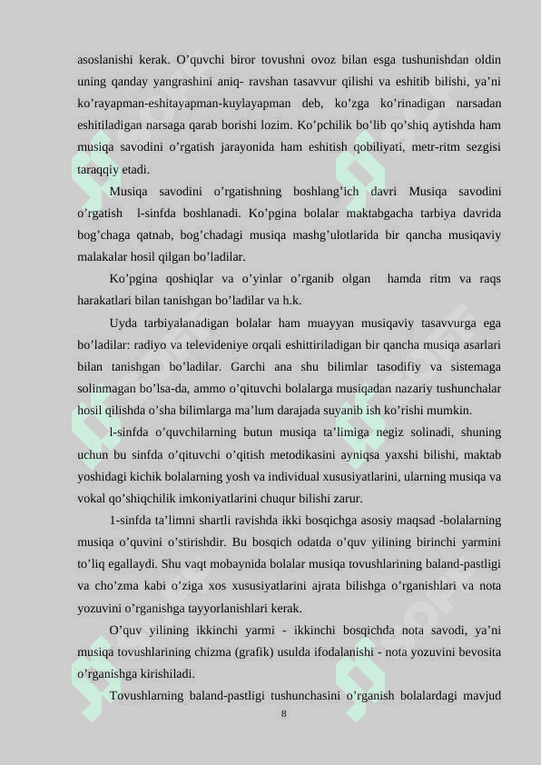 MUSIQA DARSLIGINING O’ZIGA XOSLIGI 8