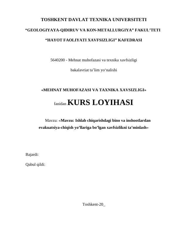 Ishlab chiqarishdagi bino va inshootlardan     evakuatsiya-chiqish yo’llariga bo’lgan xavfsizlikni ta’minlash