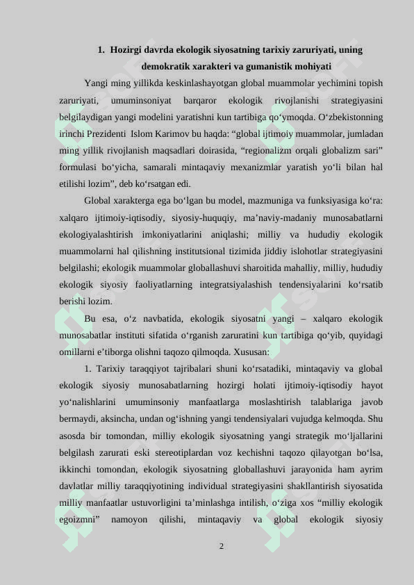 Ekalogiya sohasida davlat boshqaruv tizimi va jamoatchilik tashkilotlari. 2