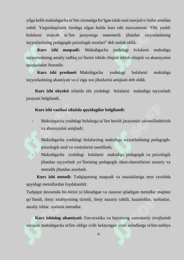 olti yoshli bolalarni maktab ta`lim jarayoniga matematik jihatdan tayyorlashning tayyorlashning pedagogik-psixologik asoslari 4