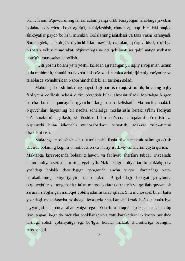 olti yoshli bolalarni maktab ta`lim jarayoniga matematik jihatdan tayyorlashning tayyorlashning pedagogik-psixologik asoslari 7