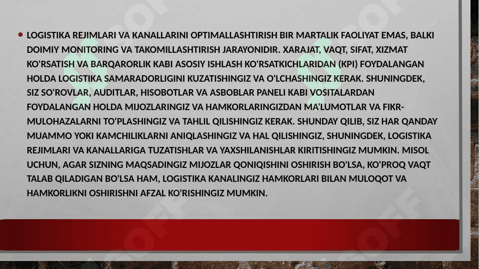 Logistika kanallarini optimallashtirish. Logistika kanallarini optimallashtirish. 5