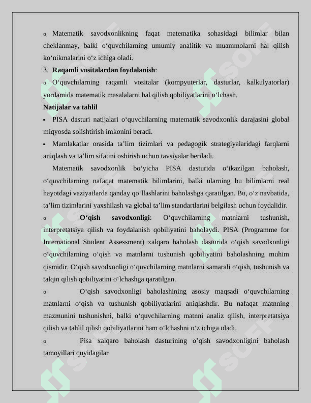 PISA XALQARO BAHOLASH DASTURIDA MATEMATIKAGA OID MAZMUN SOHALARI 3