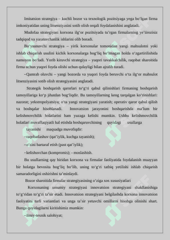 Korxonadagi innovation strategiyani tanlash 8