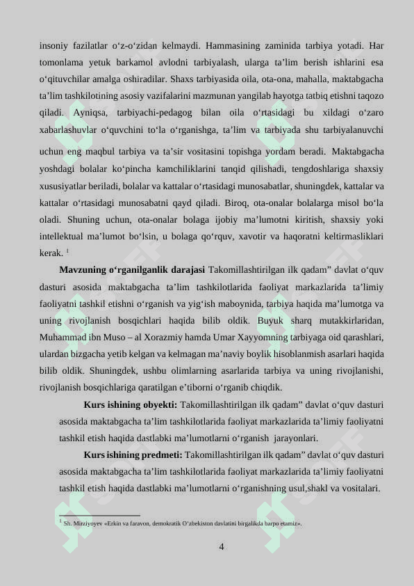 Takomillashtirilgan “Ilk qadam” davlat o‘quv dasturi. 4