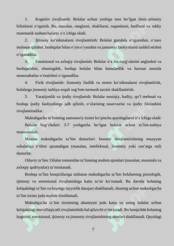 Takomillashtirilgan “Ilk qadam” davlat o‘quv dasturi. 7