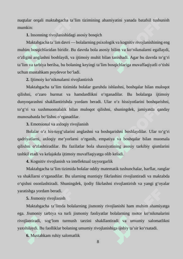 Takomillashtirilgan “Ilk qadam” davlat o‘quv dasturi. 8