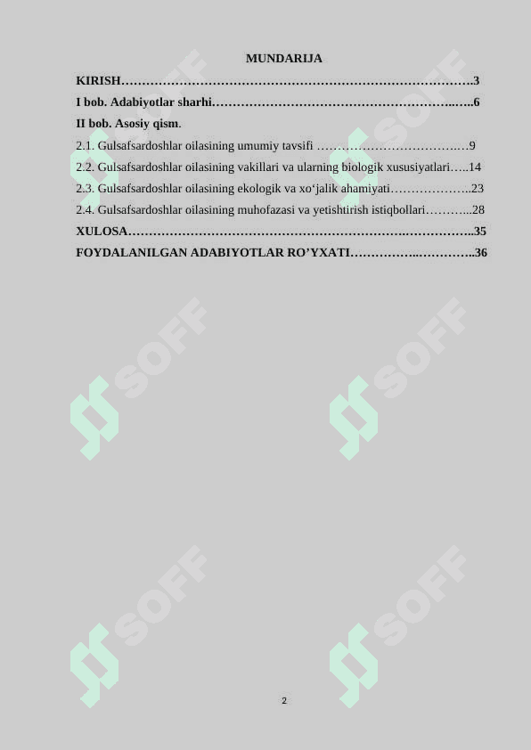 Gulsafsardoshlar oilasi 2