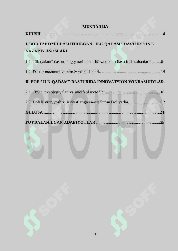TAKOMILLASHTIRILGAN “ILK QADAM” DAVLAT O‘QUV DASTURI 3
