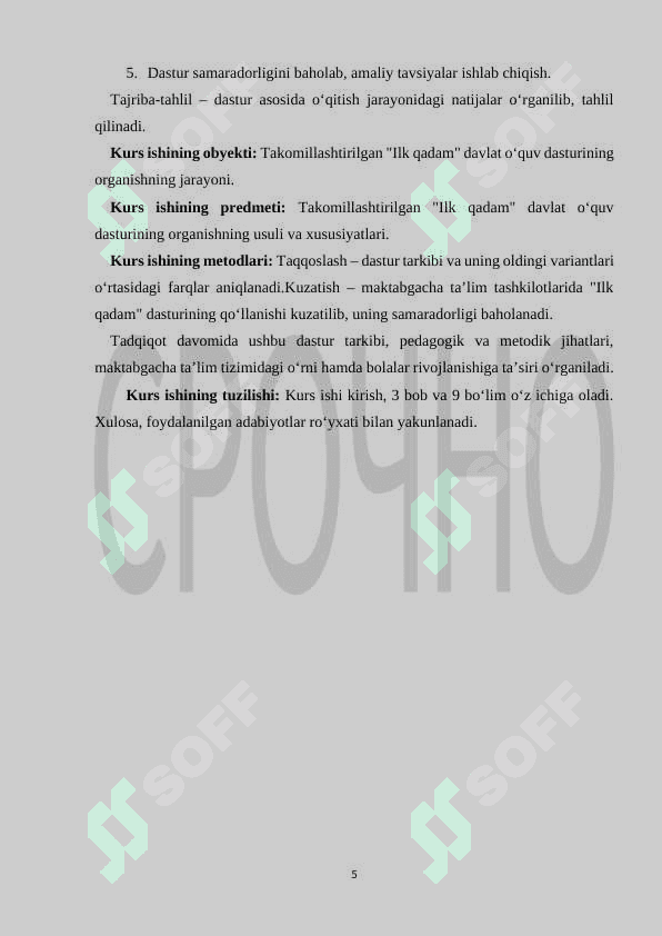 TAKOMILLASHTIRILGAN “ILK QADAM” DAVLAT O‘QUV DASTURI 5