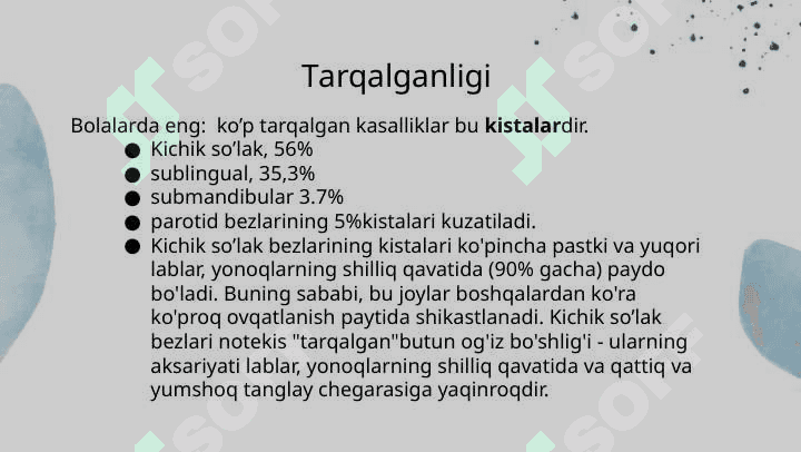 Bolalarda so’lak bezlarining xavfsiz va xavfli o’smalari. 2
