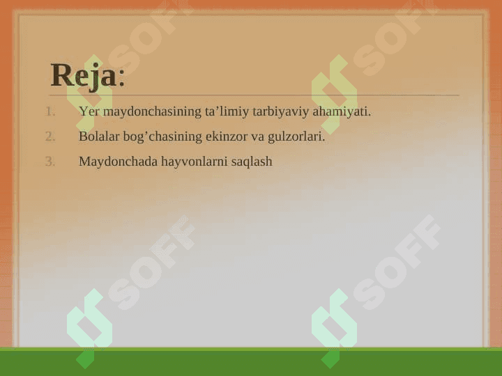 Yozgi yer maydonchalarida mehnatlarni tashkil etish mazmuni 2