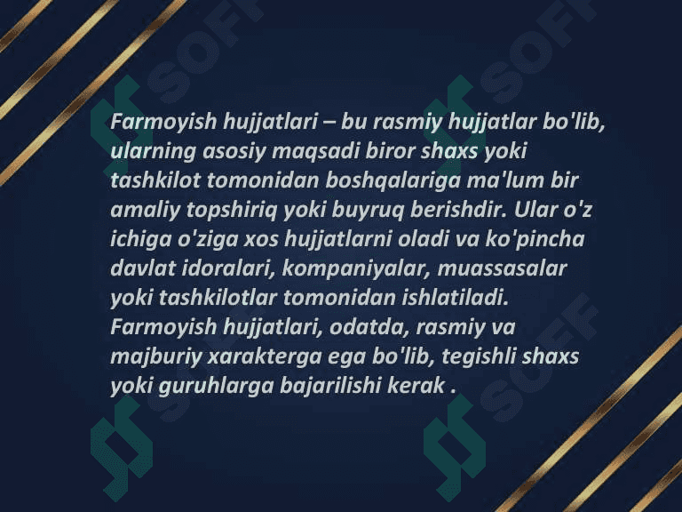 Farmoyish hujjatlar va ularning turlari. Ma'lumot axborot hujjatlari. 3