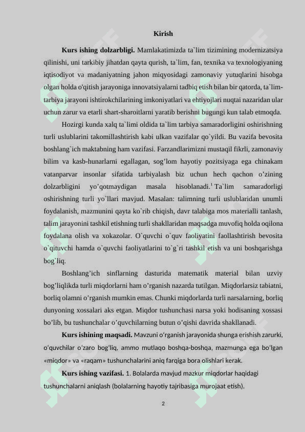 Asosiy miqdorlar ustida ishlash metodikasi 2