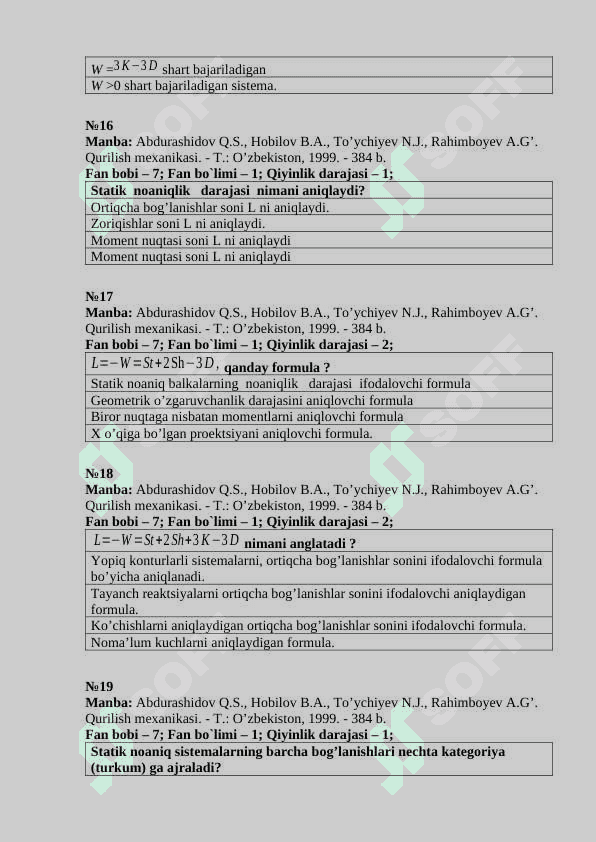 Qurilish mexanikasi test 5