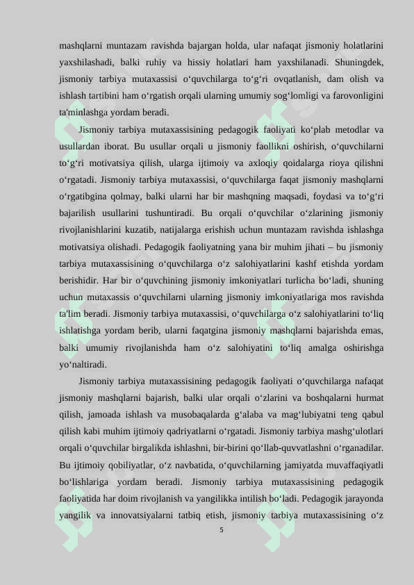 Jismoniy tarbiya mutaxassislarga qo‘yiladigan pedagogik talablar 5