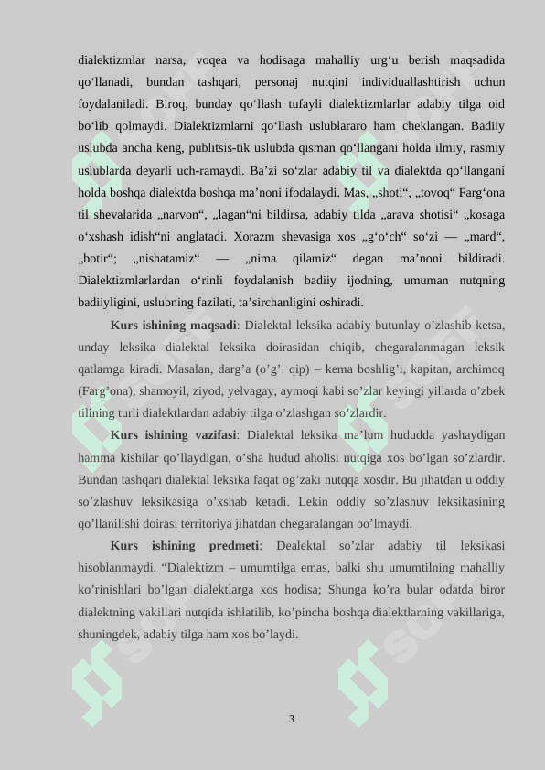 O’ZBEK TILINING DIALEKTAL LEKSIKASI. TALQIN VA MUNOSABAT 3