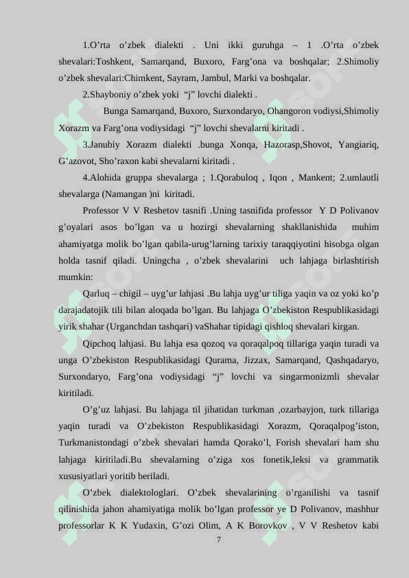 O’ZBEK TILINING DIALEKTAL LEKSIKASI. TALQIN VA MUNOSABAT 7