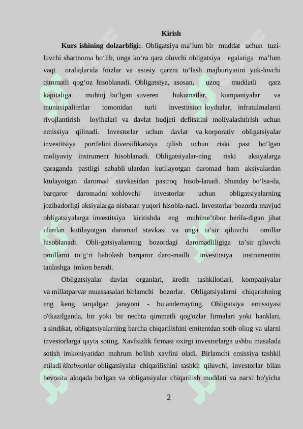 OBLIGATSIYALAR QIYMATI VA DAROMADLILIGI 2