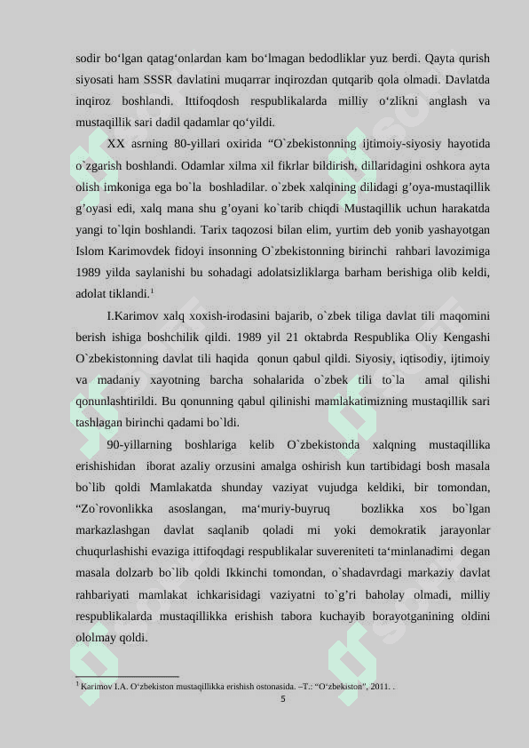 O'ZBEKISTON MUSTAQILLIK OSTONASIDA RESPUBLIKADAGI TARIXIY SHART SHAROITLAR 5