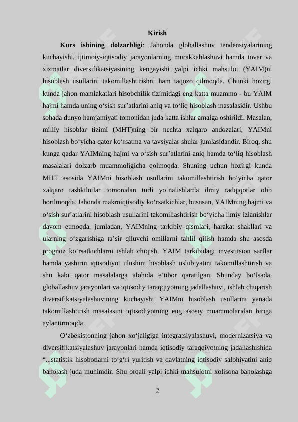 O'zbekiston Respublikanining YAIM tarkibidagi o'zgarishlar tahlili 2