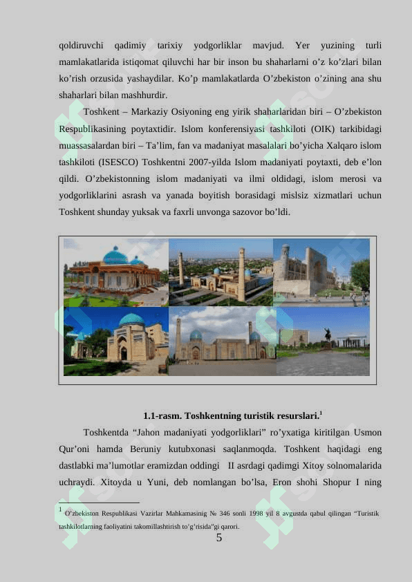 O'zbekiston turizmini rivojlatirishda tarixiy shaharlarning o’rni 5
