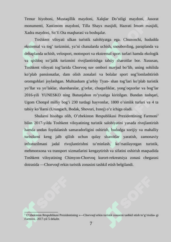 O'zbekiston turizmini rivojlatirishda tarixiy shaharlarning o’rni 7